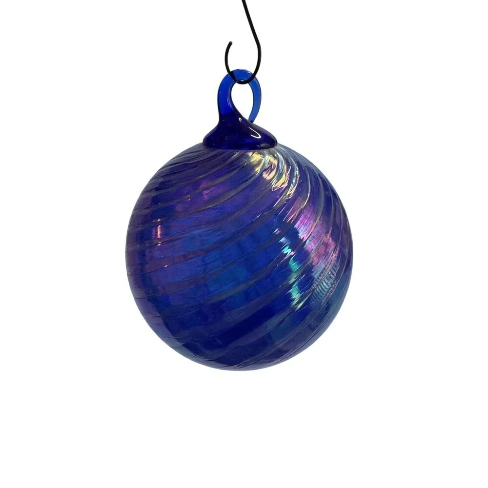 Hand Blown Glass Friendship Ball Cobalt Blue Iridescent 3 3/4 Inch Round Ornamen - Picture 3 of 6
